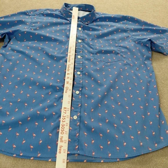 IZOD Mens XXL All Over Flamingo Print Blue Performance Button Up Beach Collared - Picture 4 of 8